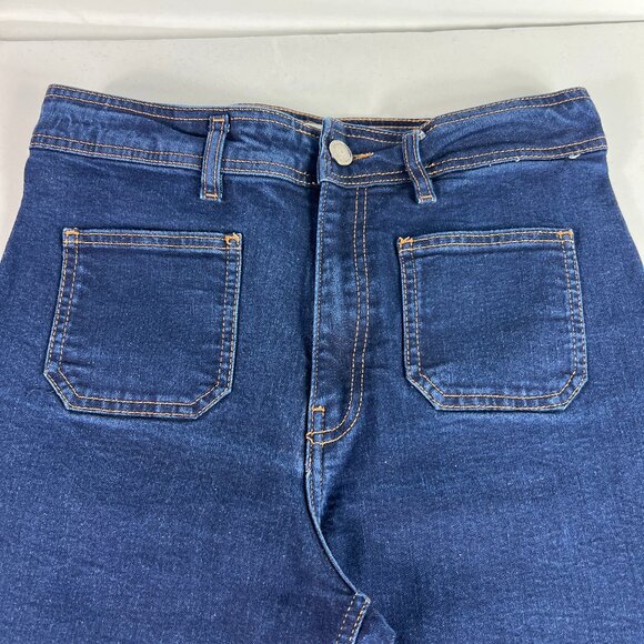 Zara Jean Women 31x27* Marine Straight High Rise Wide Leg Dark Blue Denim Tag 10 - Picture 4 of 16